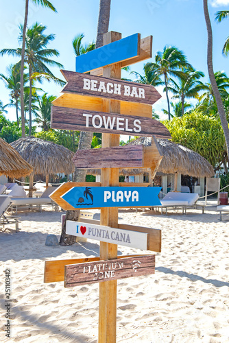 Beach signs in Punta Cana a popular destination in Dominican Republic photo