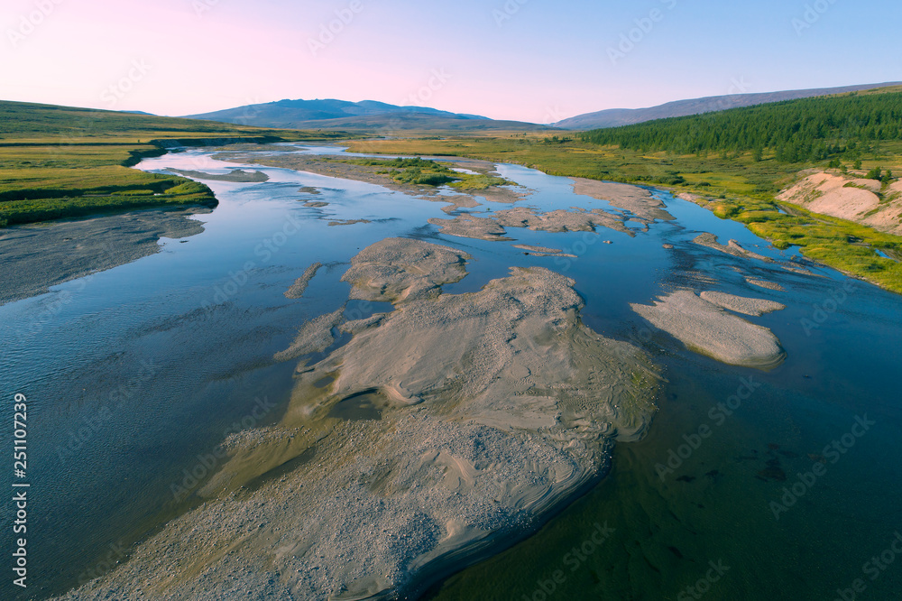 Fototapeta premium Langot-Yogan river on august morning. Yamal, Russia