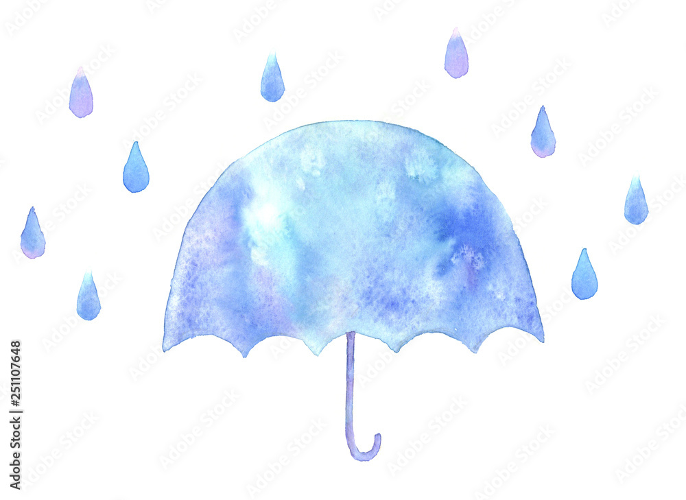 かわいい傘と雨粒 水彩イラスト Stock ベクター Adobe Stock
