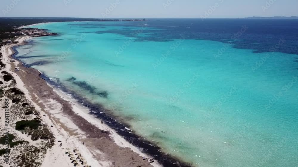 Sa Rapita, Mallorca Spain. Amazing drone aerial landscape of the charming Es Rapita and Es trenc beaches and turquoise sea