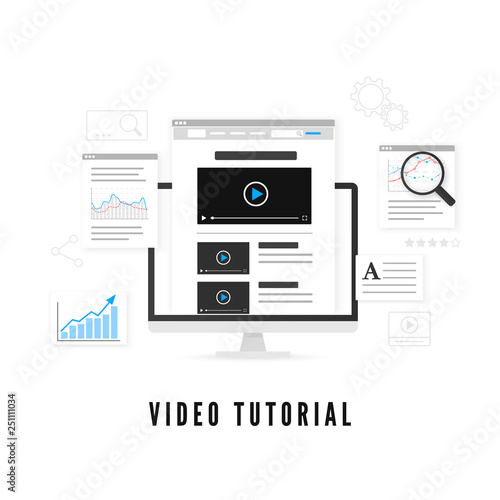 Tutorial and study course online concept. Online education. Vector illustration