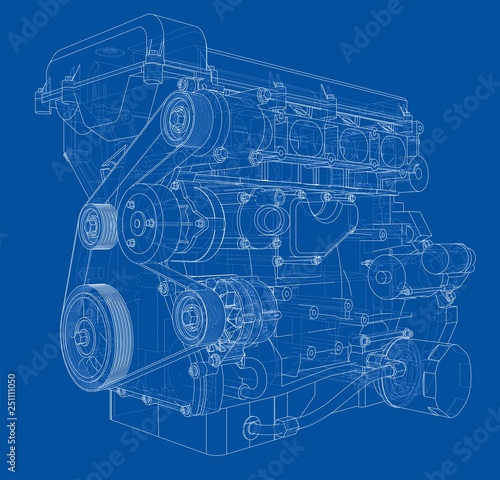 Engine sketch. Vector rendering of 3d
