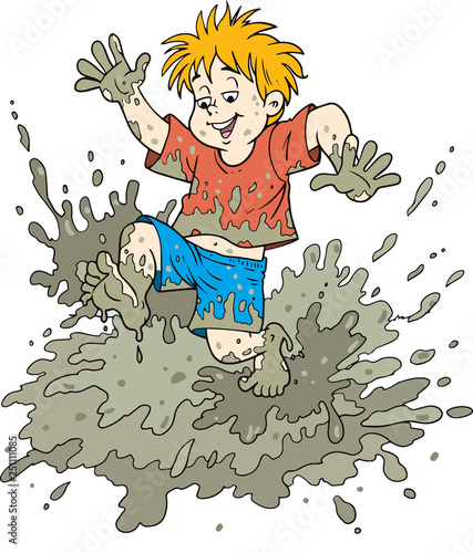 boy playing in the mud