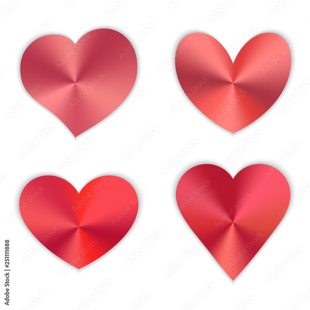 A collection of bright red hearts for a romantic design for Valentine's Day, design cards for mother's day, March 8 and birthday. Vector illustration on white background.