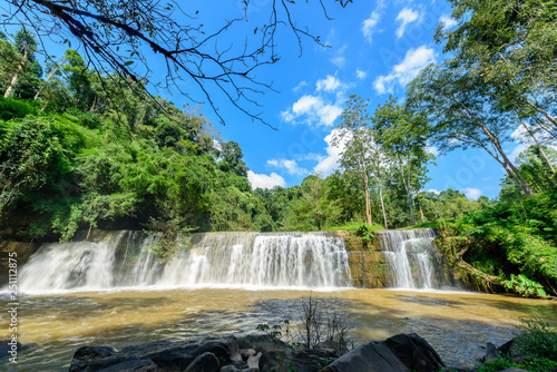 Beautiful waterfall in natural  Si Dit Waterfall  with blue sky in khao kho national park