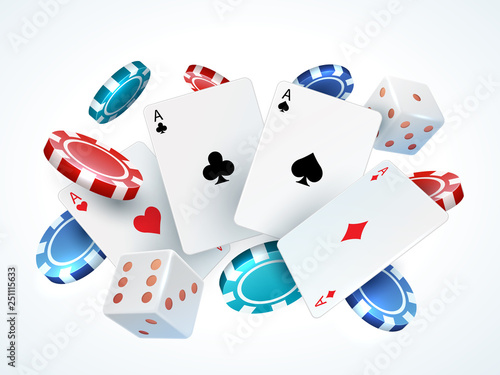 Fototapeta Playing cards chips dice