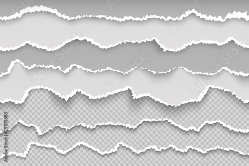 Rip paper page. Torn page transparent grunge border, broken white cardboard, rough damaged scrapbook texture. Vector scrap paper textura
