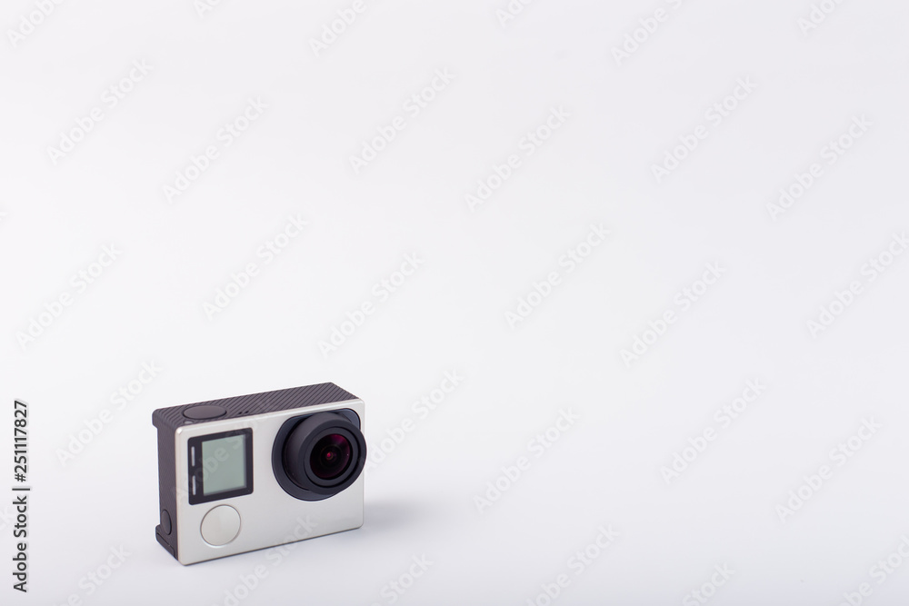Action camera isolated on white background
