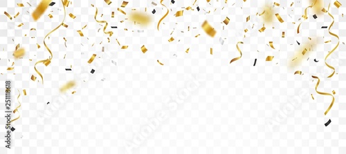 Gold confetti background, isolated on transparent background