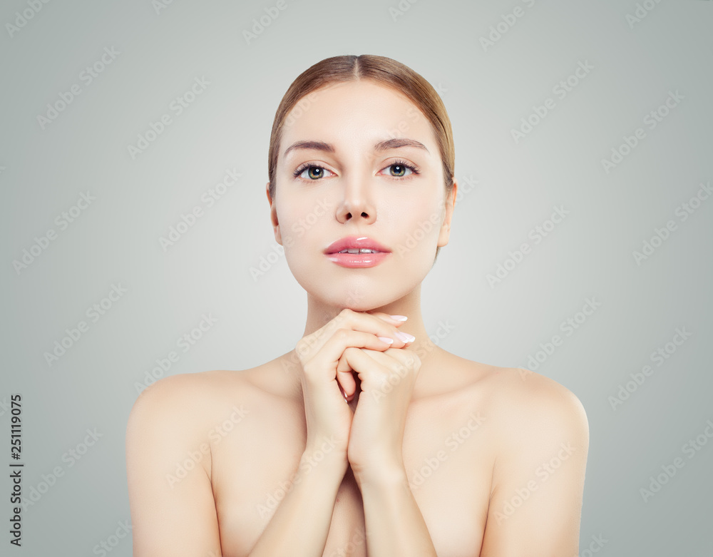 Young perfect woman face. Natural makeup, clear skin Young perfect woman face. Natural makeup, clear skin