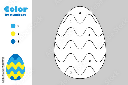 Egg in cartoon style, color by number, easter education paper game for the development of children, coloring page, kids preschool activity, printable worksheet, vector illustration