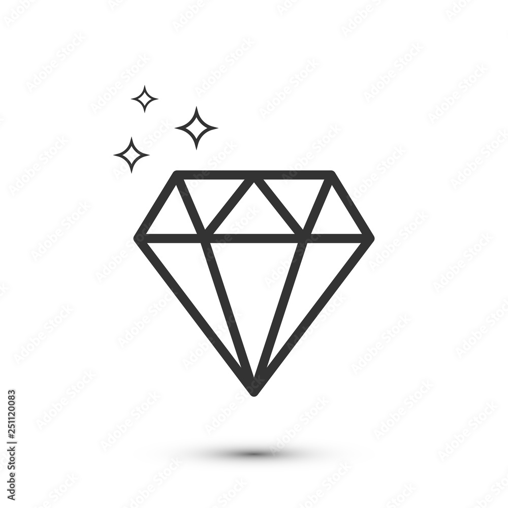 Shiny diamond thin line isolated illustration isolated on white background Shiny diamond thin line isolated illustration isolated on white background