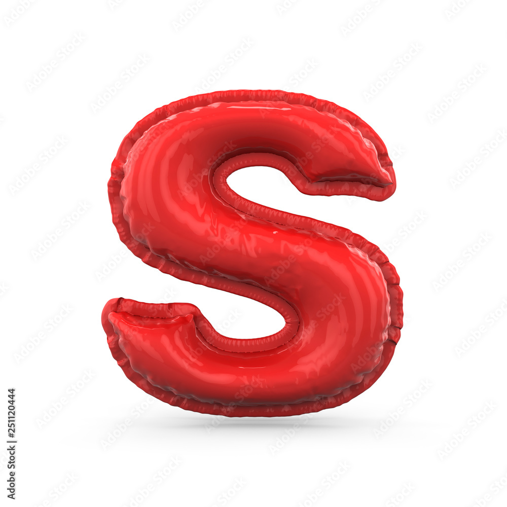 Red letter S made of inflatable balloon isolated. 3D Red letter S made of inflatable balloon isolated. 3D