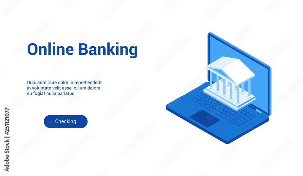 Isometric landing page template for online banking. Vector illustration mock-up for website and mobile website Isometric landing page template for online banking. Vector illustration mock-up for website and mobile website