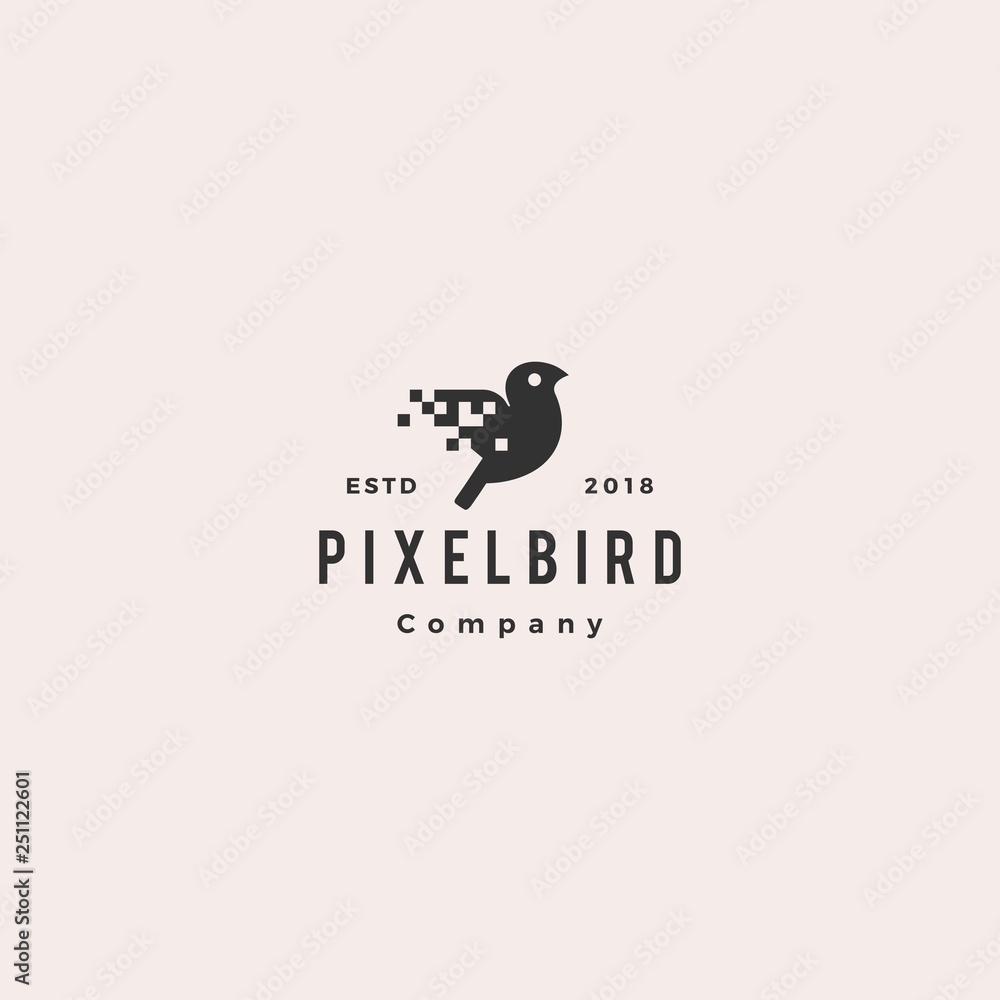 pixel bird digital logo hipster retro vintage vector icon illustration