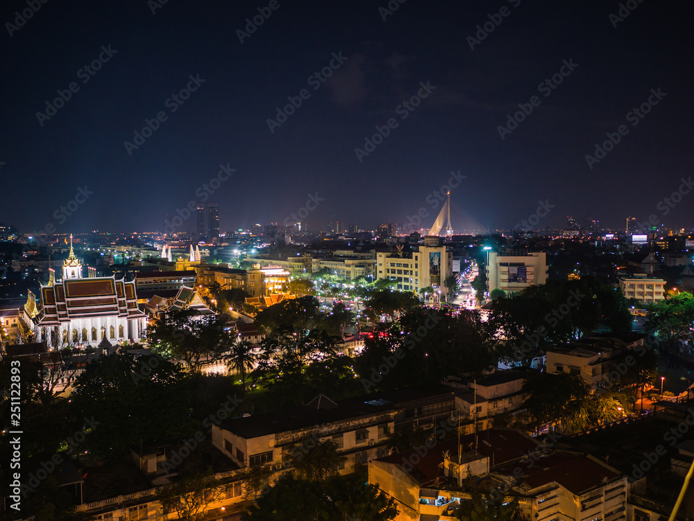 Bangkok Cityscape  view from golden mount at wat saket temple Thailand.The landmark travel destination of bangkok city thailand