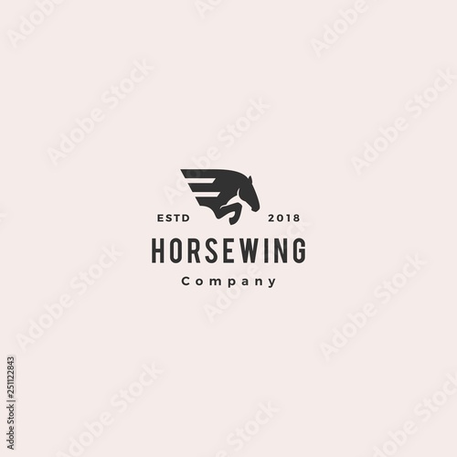 horse wing pegasus logo hipster retro vintage vector icon illustration