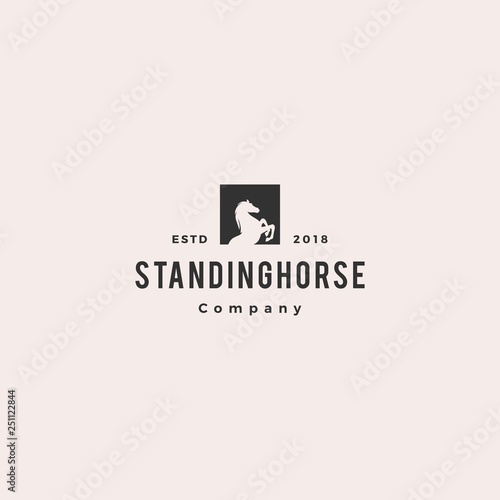 standing horse logo hipster retro vintage vector icon illustration square