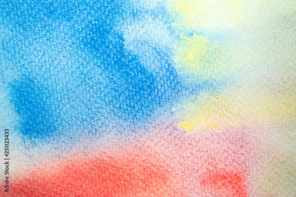 Abstract watercolour background hand-drawn on white watercolour paper.