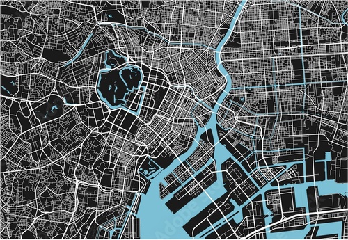 Black and white vector city map of Tokyo with well organized separated layers.