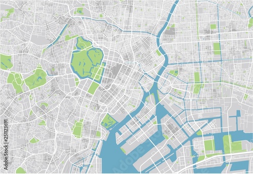 Vector city map of Tokyo with well organized separated layers.