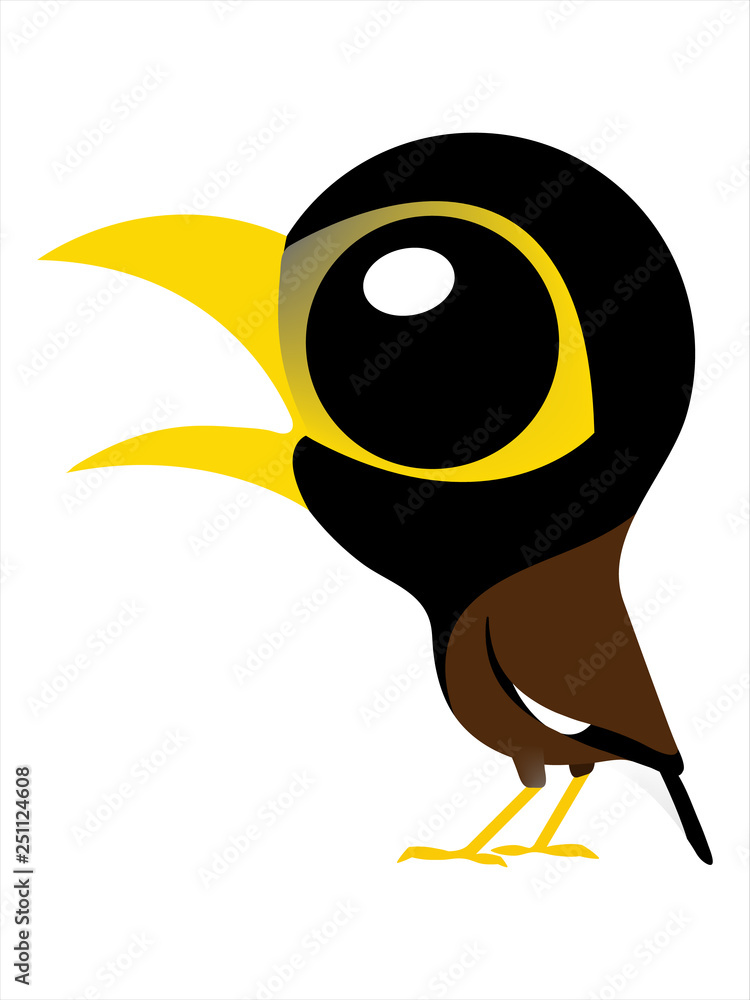 Bird cartoon, Big eyes cute bird, Common Myna. Stock Vector | Adobe Stock