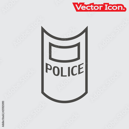 Riot shield icon isolated sign symbol and flat style for app, web and digital design. Vector illustration.