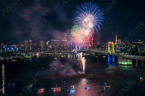 東京お台場 都市の夜景と花火 22