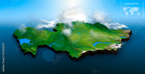 Obraz na plátně 3D map of Kazakhstan, Kazakhstan island