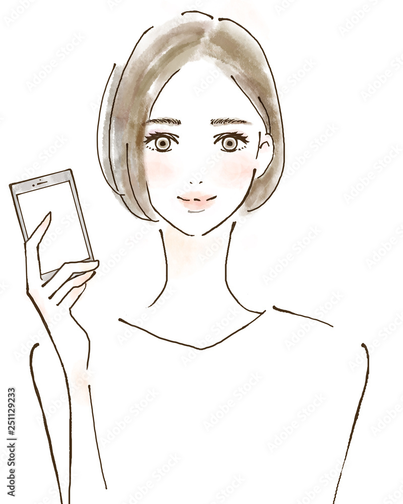 スマホ 女性 人物 イラスト 携帯電話 アプリ 機械学習 Stock Illustration Adobe Stock