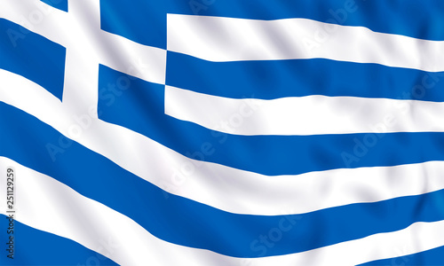 Background with a realistic waving Greece flag on white background. Vector template for Greek patriotic holidays celebration Independence Day, Ochi Day, Labour Day.