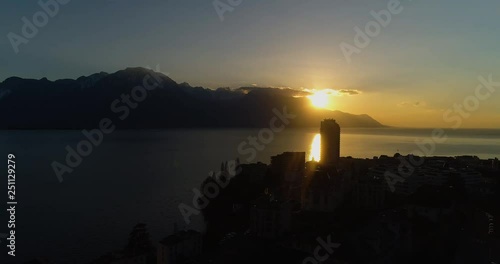 Montreux sunset drone winter photo