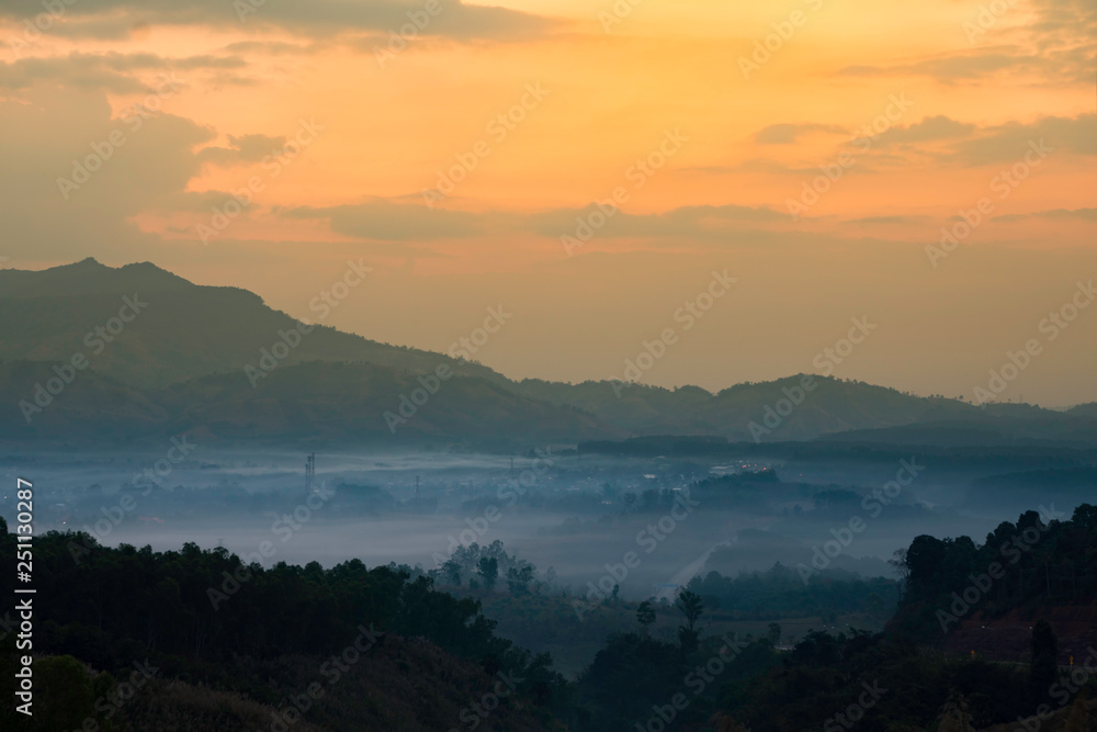 Morning misty covered the village amidst the valleys. Morning misty covered the village amidst the valleys.