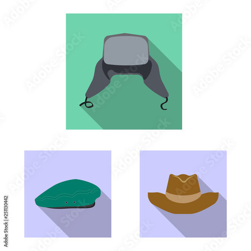 Vector illustration of headgear and cap sign. Collection of headgear and accessory stock vector illustration.
