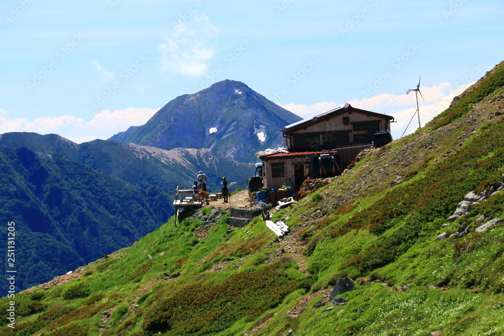 北アルプス　水晶岳山頂への道　水晶小屋と大天井岳､常念岳