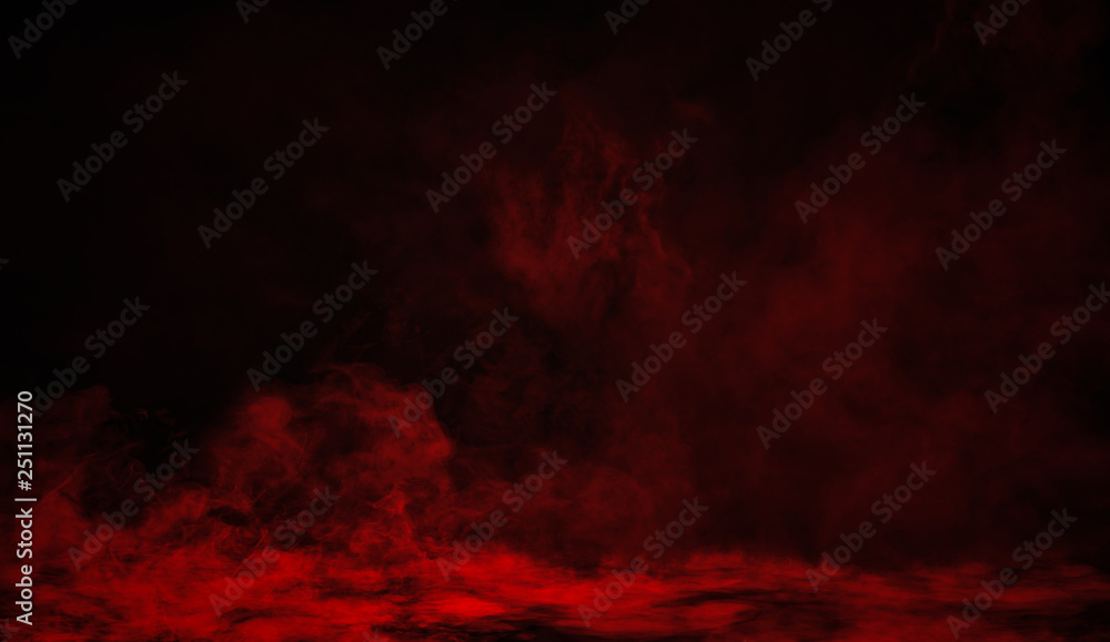 Red smoke texture overlays on islotaed background. Misty fogbackground effect