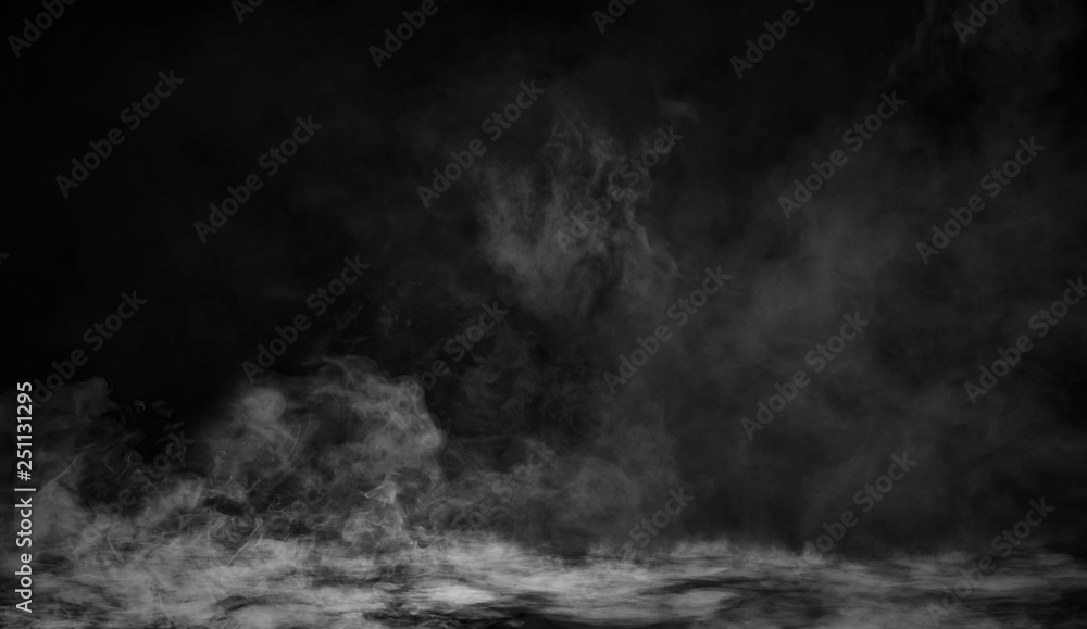 Smoke texture overlays on islotaed background. Misty fog background effect