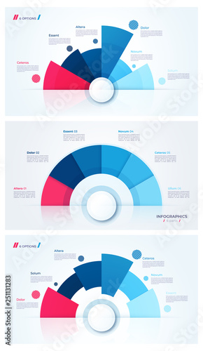 Set of stylish pie chart circle infographic templates. 6 parts. 