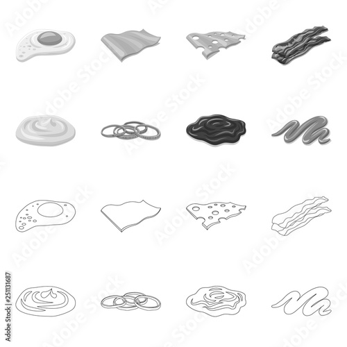 Vector illustration of burger and sandwich sign. Set of burger and slice stock vector illustration.