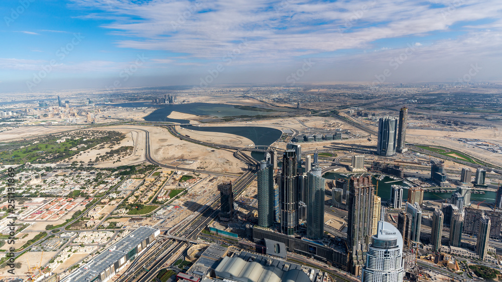Bird view of Dubai skyline at daytime