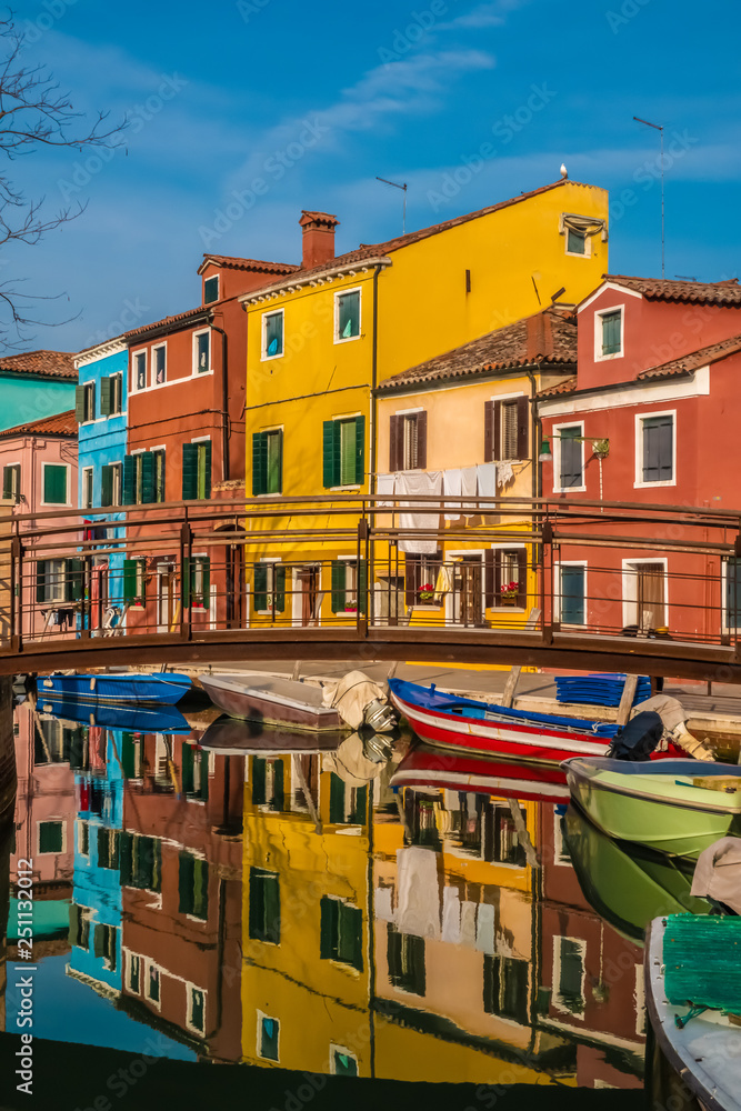 Burano, an island in the Venetian Lagoon, Venice, Veneto, northern Italy. Located at the northern end of the Lagoon, known for its lace work and brightly coloured homes.