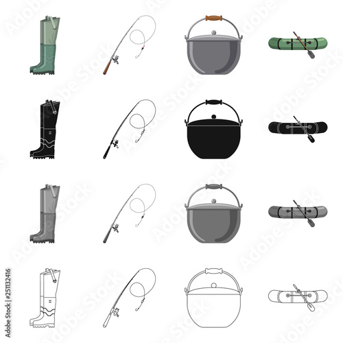 Isolated object of fish and fishing symbol. Set of fish and equipment stock symbol for web.