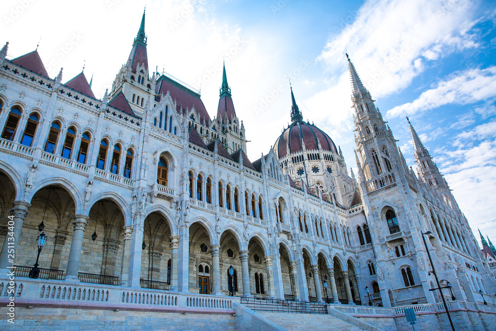 The side of Parliament in Budapest, Hungary. 