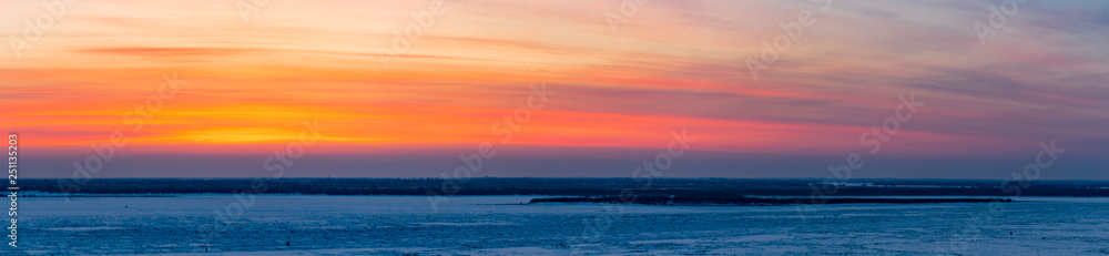 Sunset over the Amur river in Khabarovsk.