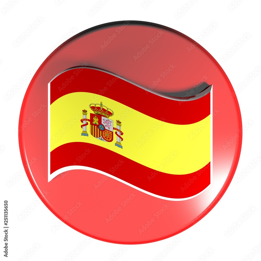 Obraz premium Red circle push button spanish flag - 3D rendering illustration