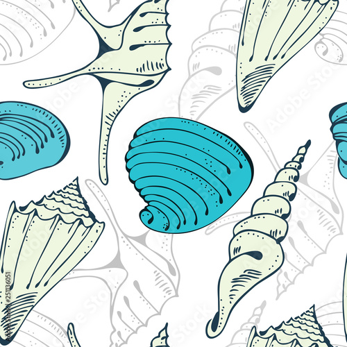 Seamless cheerful vector pattern with seashell