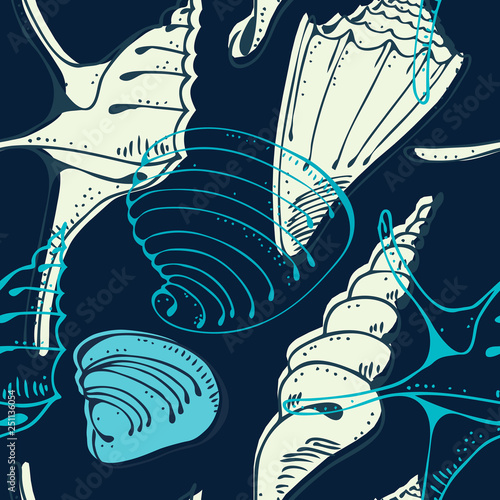 Seamless marine shell vector pattern