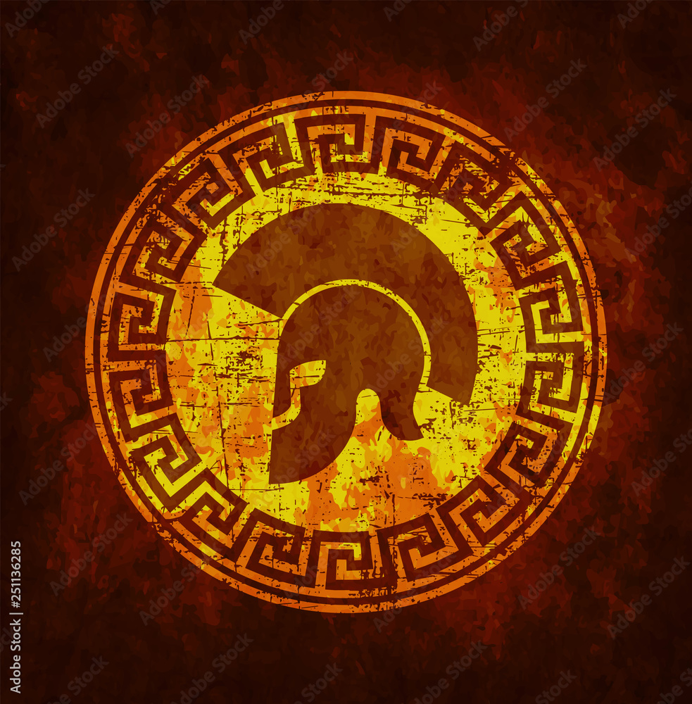 Obraz premium Old shabby symbol of Spartan warrior in grunge style.