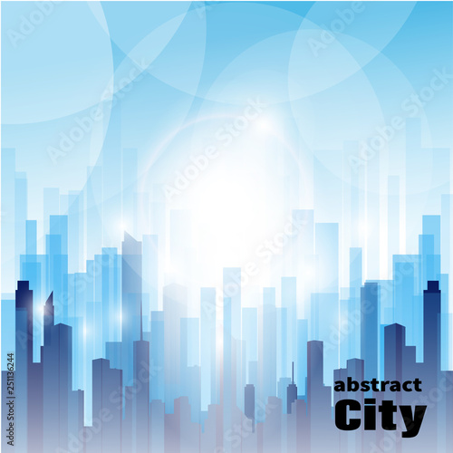 Panorama of the modern city in beams of the sun a vector illustration.