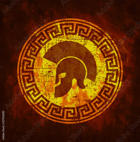Old shabby symbol of Spartan warrior in grunge style.